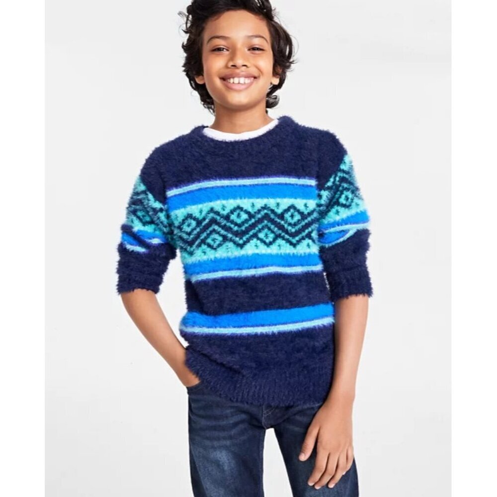 Holiday Lane Big Boys XL‎ Fair Isle Crewneck Long-Sleeve Sweater in Blue $40 001